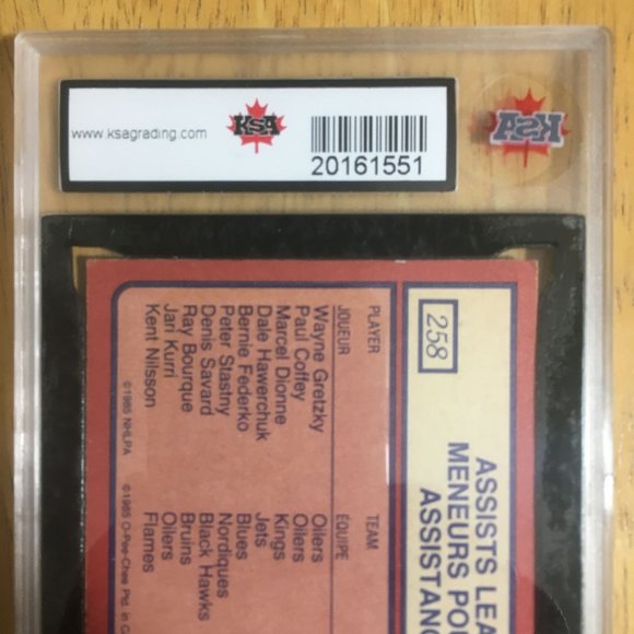 1985-86 Wayne Gretzky Assists Leader #258 O-Pee-Chee OPC Graded KSA 5 EX - Picture 5 of 6